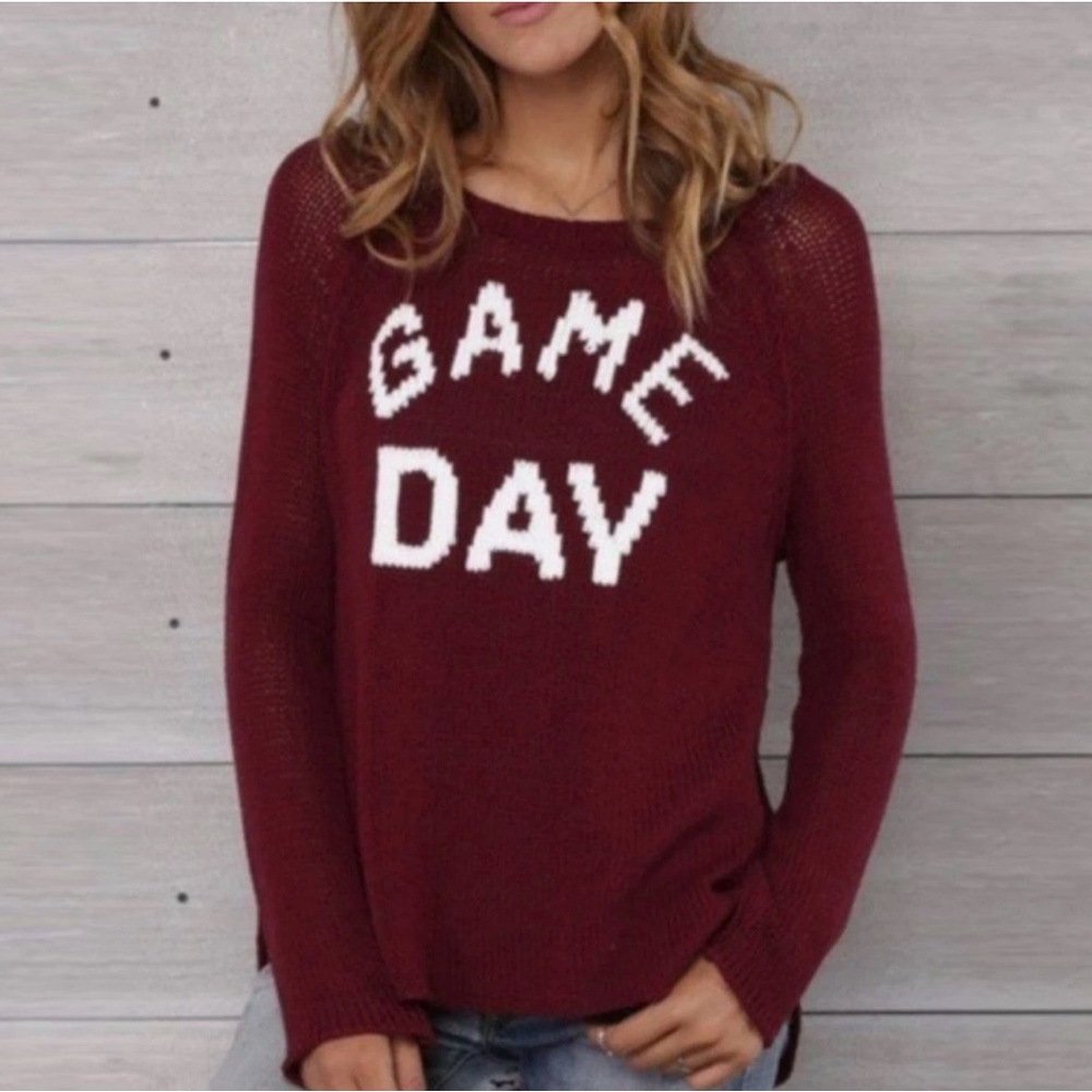 Wooden Ships GAME DAY Knit Sweater Maroon Women Sz M/L NFL College Football Team